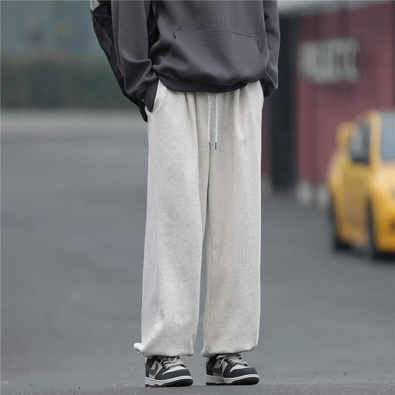加绒阔腿裤男韩版潮流纯色直筒高街帅2024冬季ins长裤K4832-P32,男装休闲裤,星座412-3