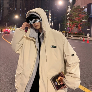 2023新款假两件连帽棉衣外套港风潮牌棉服上衣学生保暖 W2277-P82图片