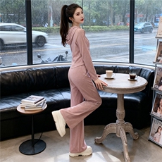 女春季新款休闲运动套装时尚洋气显瘦连帽长袖卫衣阔腿长裤两件套，女装套装/套裙，江南