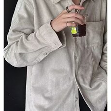 美式复古基础款麂皮绒工装长袖衬衫男垂感宽松休闲高级感衬衣外套，男装衬衫，星座506A