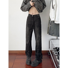 B221美式ins高街暗黑小众破洞修身微喇牛仔裤LK24158-P65控88，男装牛仔裤，电商B221