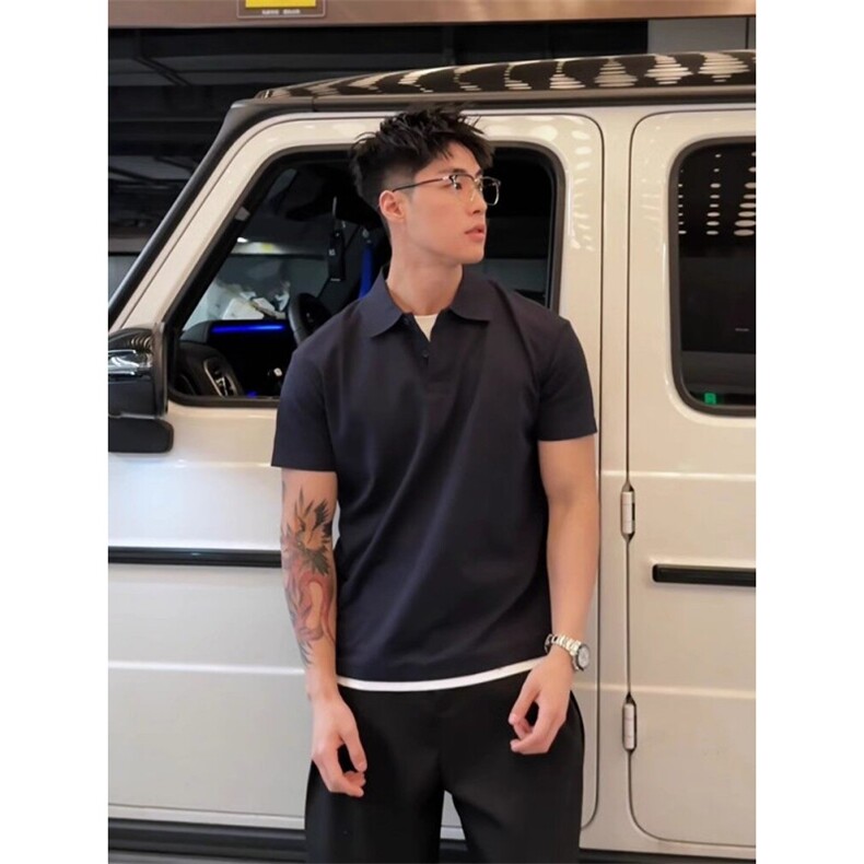 T512-特P35!现货！！夏季设计感翻领假两件短袖Polo衫短袖T恤,男装T恤,星座1811B