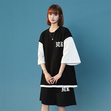 中性风2023夏季设计感小众华夫格字母休闲套装TZ621P75控98，女装运动套装，A247A