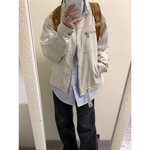 复古哈灵顿水洗帆布夹克美式街头风立领休闲工装外套男图片