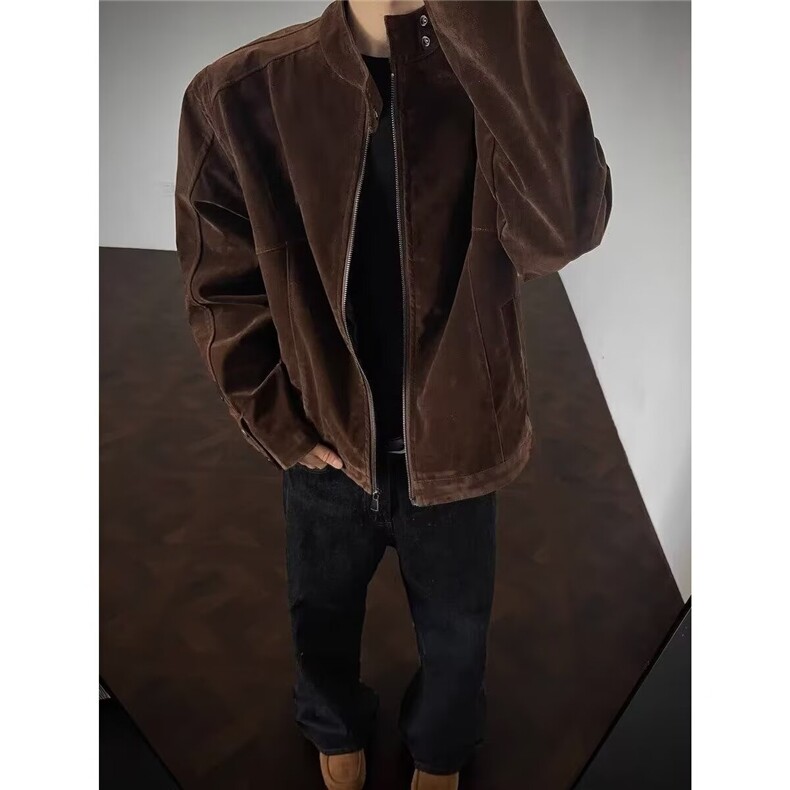 美拉德立领短款夹克男秋季宽松韩版潮流高级感外套cleanfit机车服,男装夹克,星座813-2