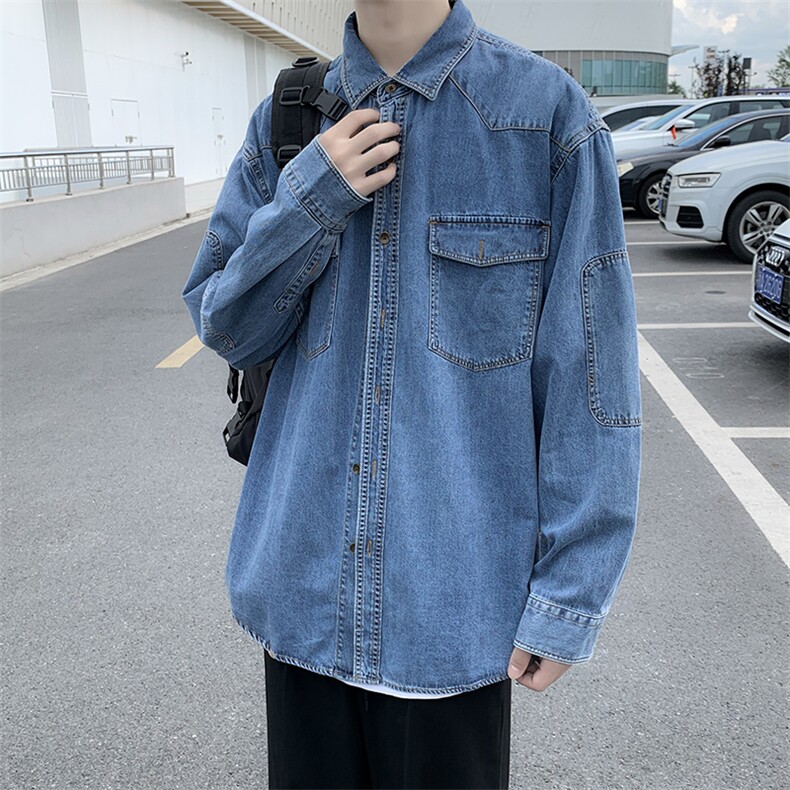 牛仔衬衫男潮牌潮流ins宽松休闲衬衣外套2023年新款CS056-P48,男装衬衫,星座308B-1
