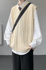韩系叠穿复古麻花针织衫马甲男学院风早秋穿搭上衣服背心9097P58，男装背心/马甲，电商B312