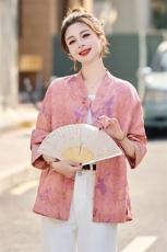 新中式印花国风短外套女2025春秋新款宽松气质百搭年轻款唐装上衣，女装短外套，美沁