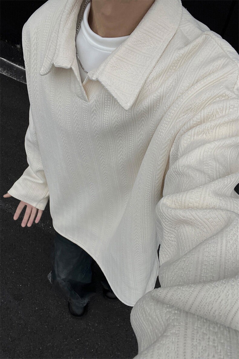 抖音重磅加绒麦穗纹翻领长袖T恤卫衣TX501常规特P38加绒P45,男装T恤,电商B220