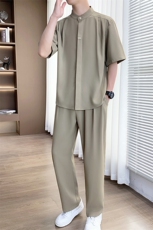 2025夏季新款套装高级感冰丝短袖衬衫休闲透气上衣长裤两件套，男装休闲套装，星座1206（原A206）