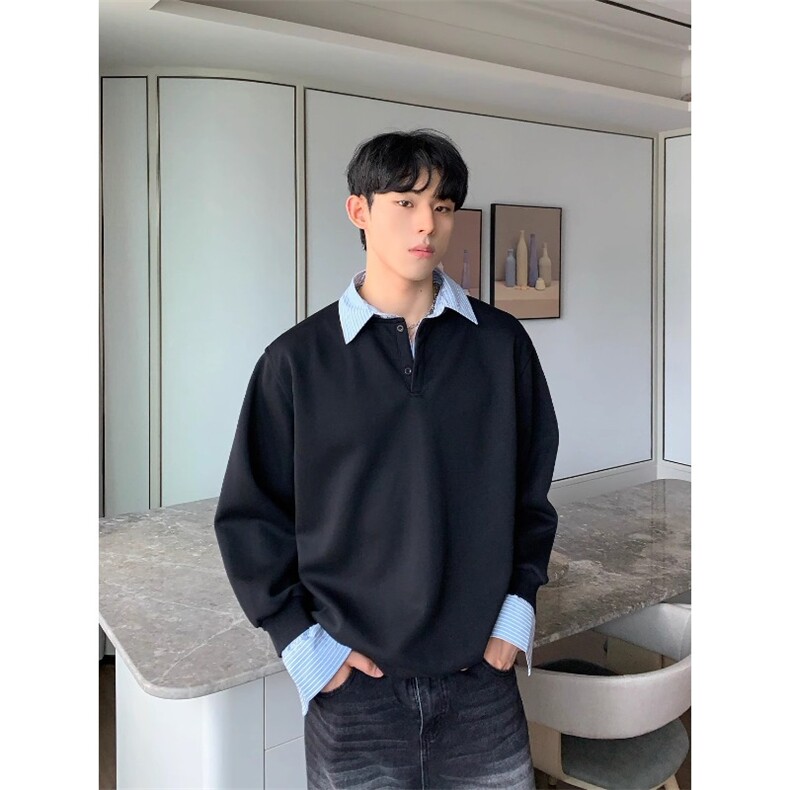 假两件撞色拼接衬衫领卫衣男女秋季长袖宽松情侣款WY933-P53,男装衬衫,星座208-5