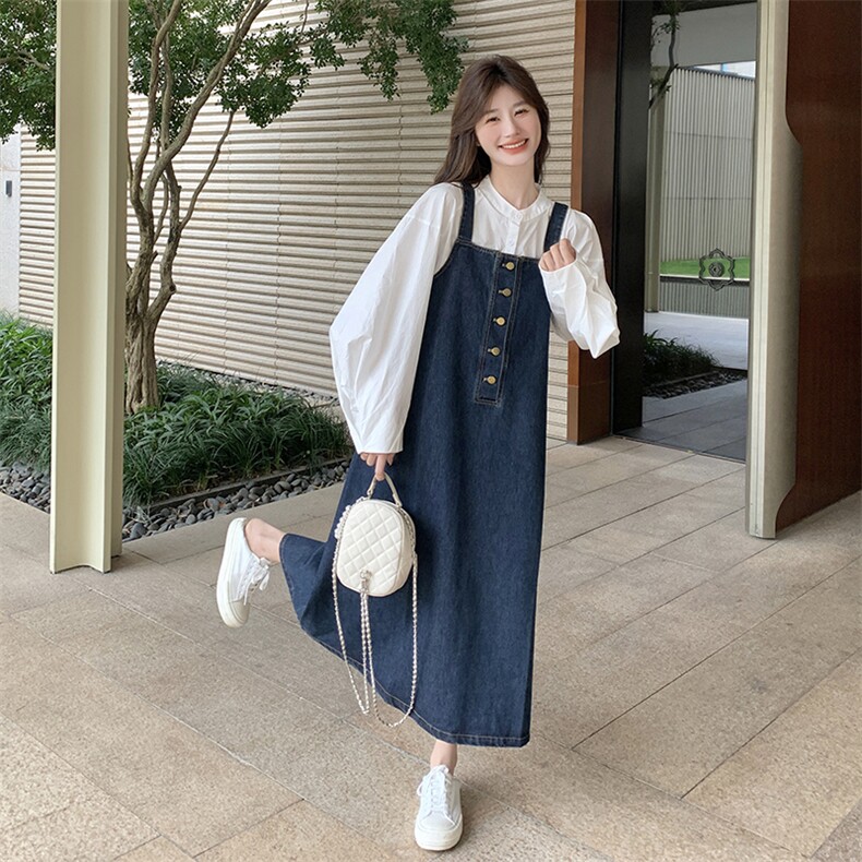 学院风牛仔背带裙两件套女2025春秋季新款韩版减龄显瘦吊带裙套装,女装套装/套裙,维壹