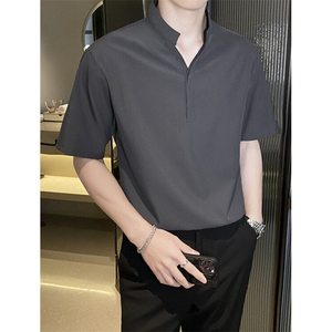 男士短袖t恤男款立领polo衫夏季美式日系冰丝抗皱半袖衣服 P06图片