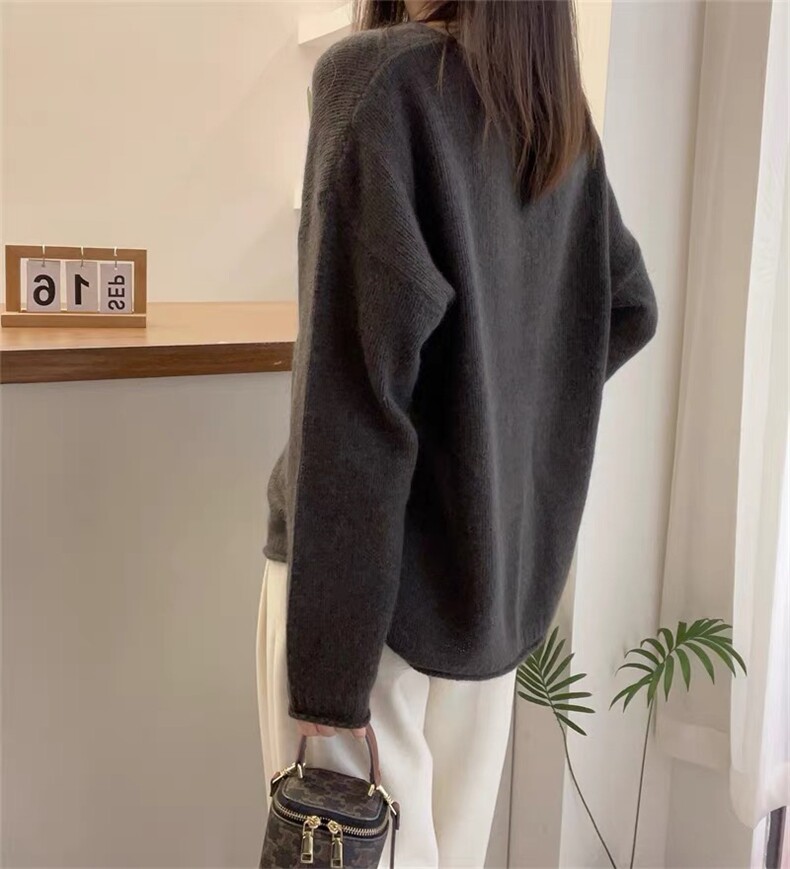 时尚温柔风加厚V领卷边套头羊毛衫显瘦百搭宽松毛衣,女装羊毛衫,圣旺供货
