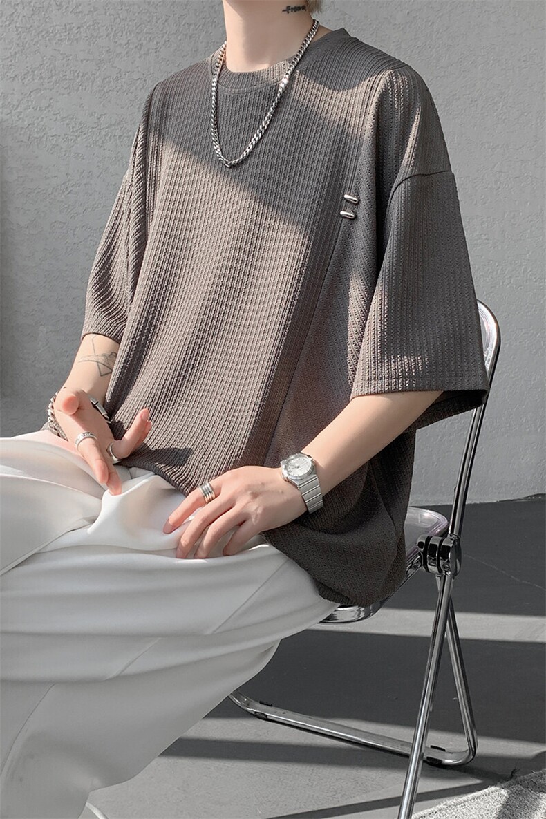 超大码金属标手工设计肌理感短袖T恤8XL-M垂感冰丝半袖DX1220/P38,男装T恤,电商B238