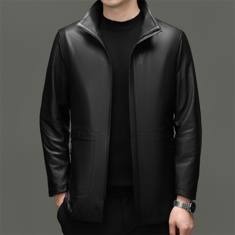 BG-G18006新款海宁真皮皮衣男头层绵羊皮中长款皮风衣立领大衣，男装风衣，电商B360A（原721A）