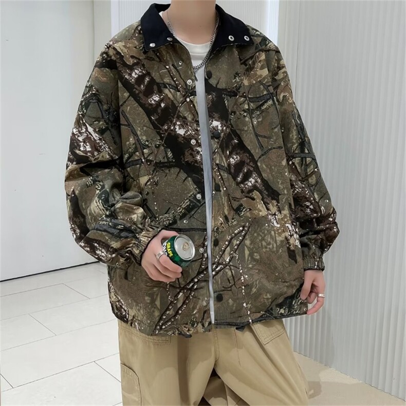 春秋双面穿迷彩外套男工装潮流情侣宽松潮牌面包服上衣 W3664-P50图片