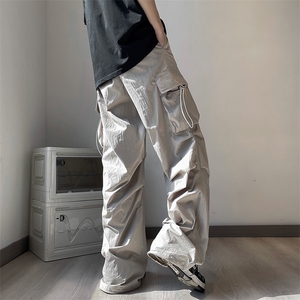 街头美式机能工装裤男设计感小众hiphop宽松直筒拖地裤 K7193-P42图片
