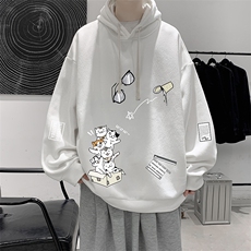 WY2115-P35纯棉连帽卫衣男大码运动帽衫宽松薄外套男，男装卫衣，电商A040