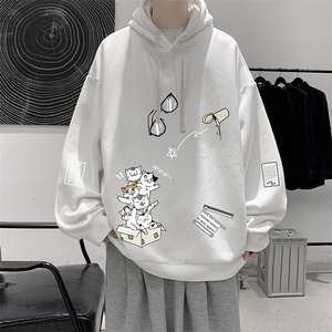 WY2115-P35 纯棉连帽卫衣男大码运动帽衫宽松薄外套男图片