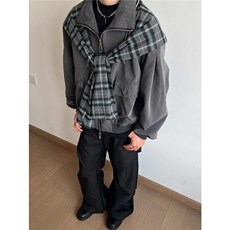 假两件夹克外套男可拆卸格纹异形帽廓型垂坠夹克外套TW03-P105，男装夹克，星座1001-1