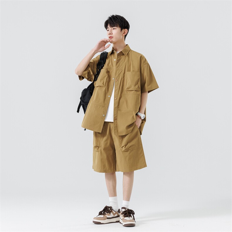 短袖衬衫男新款夏季薄款透气搭配一套短裤宽松翻领衬衣TZ071-P88图片