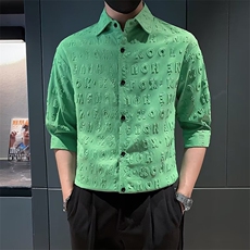 衬衫男短袖潮牌冰丝七分袖男装夏季衣服休闲痞帅半袖衬衣潮C305，男装T恤，星座1116A-2（原606A-1）