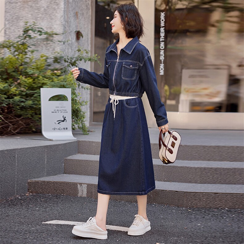【现货新品】减龄百搭牛仔半身裙两件套2024秋季新款,女装套装/套裙,慕依路