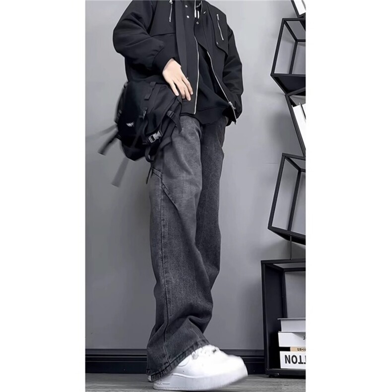 复古宽松直筒牛仔裤男秋冬款阔腿痞帅高级感裤子潮牌高街美式工装,男装牛仔裤,星座506A