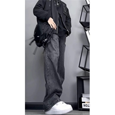 复古宽松直筒牛仔裤男秋冬款阔腿痞帅高级感裤子潮牌高街美式工装，男装牛仔裤，星座506A