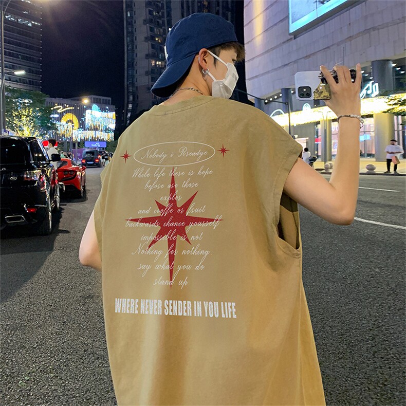 数据超好抖音品240克重磅欧美式潮牌水洗背心无袖t恤BX388-P35,男装T恤,电商A486