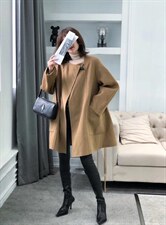 2021秋冬新款韩范小方领一粒羊角扣休闲宽松百分百羊毛双面呢，其它，L·H·X