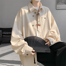 8XL-M特大码风棉麻长袖盘扣亚麻刺绣衬衫男新中式CS510P65，男装衬衫，电商D206-1