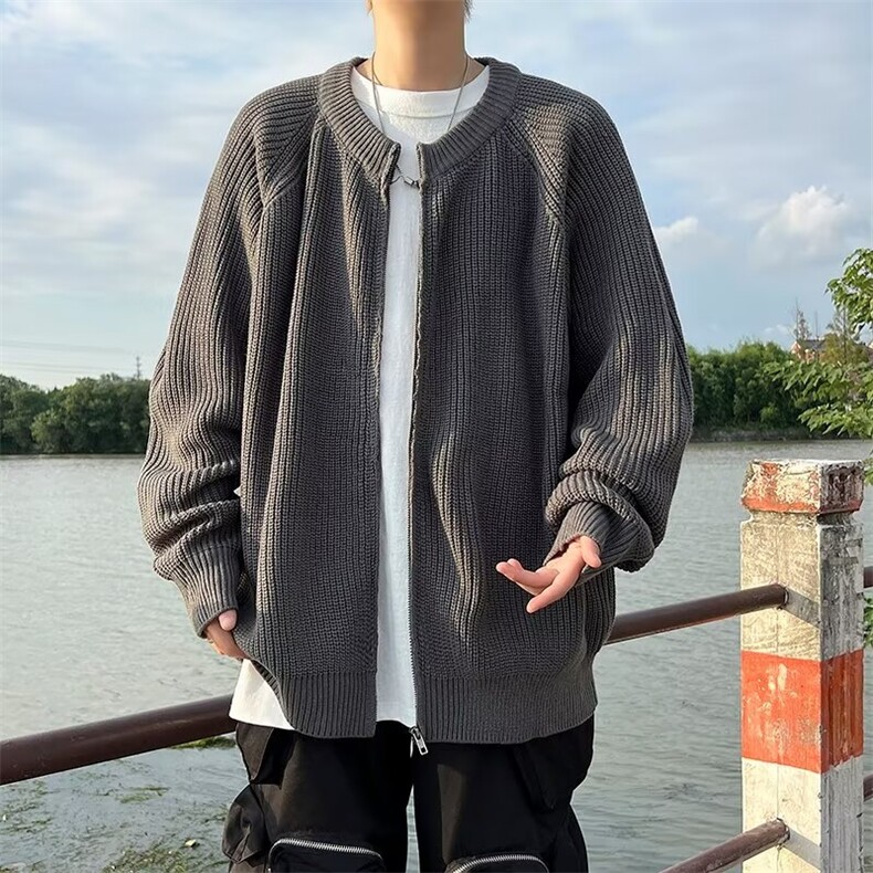圆领拉链开衫毛衣男春秋款休闲针织外套宽松纯色百搭潮3308P51,男装针织衫/毛衣,星座410-2
