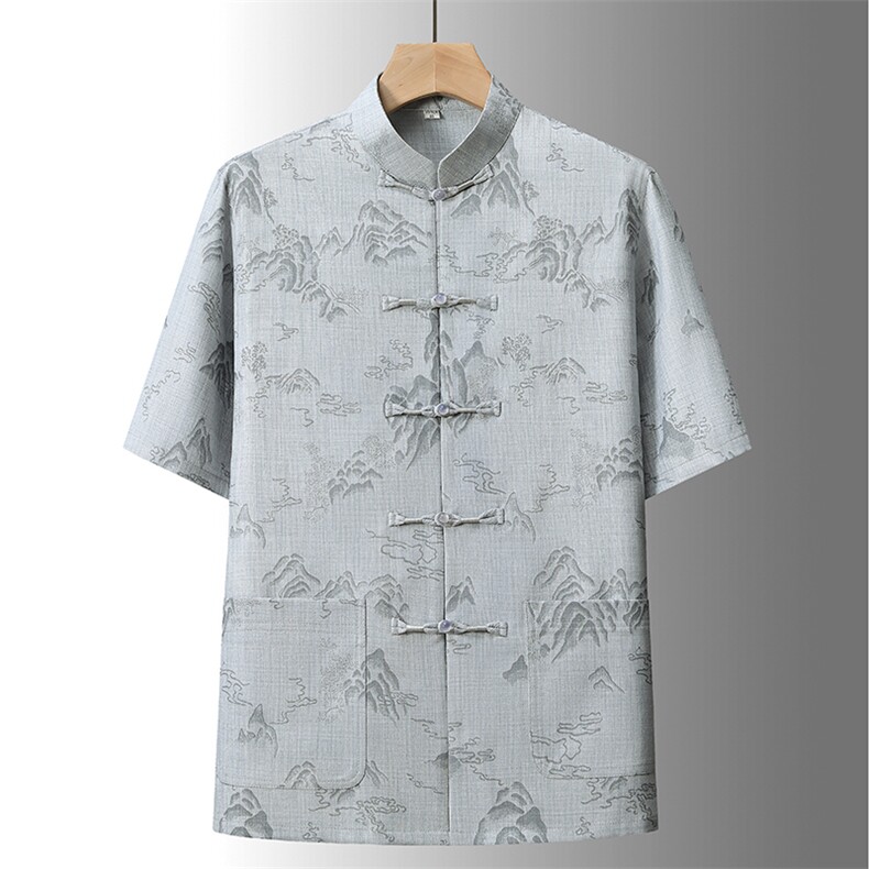 夏季风唐装中年短袖衬衫套装男士太极服宽松套装TR88605-P110,男装衬衫,星座1105-3