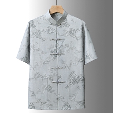 夏季风唐装中年短袖衬衫套装男士太极服宽松套装TR88605-P110，男装衬衫，星座1105-3