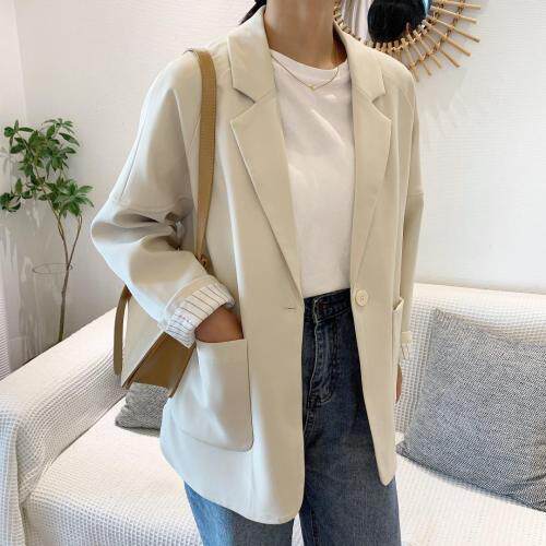 春款里衬拼条纹西服，女装，赫她娜