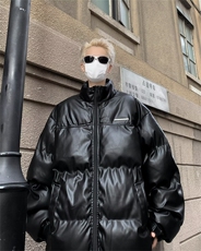 美式复古设计感PU皮棉衣男2024冬季加厚立领棉服外套W8036-P85，男装棉衣，星座512-4