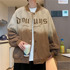 美式复古字母刺绣渐变棒球服男女秋季做旧水洗宽松情侣装夹克外套，男装夹克，星座1210-1