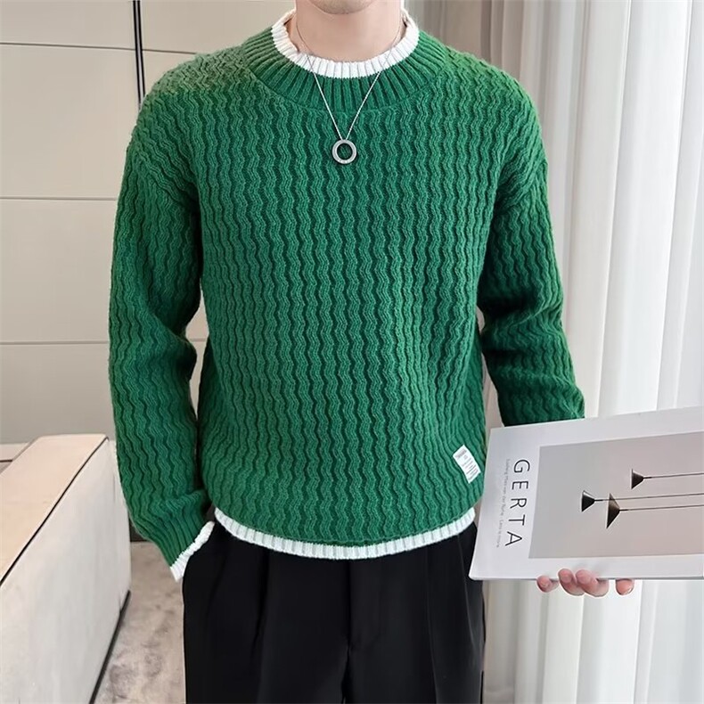 波浪纹毛衣男秋冬款毛衫衣服假两件线衣内搭半高领针织衫S568,男装针织衫/毛衣,星座1116A-2（原606A-1）