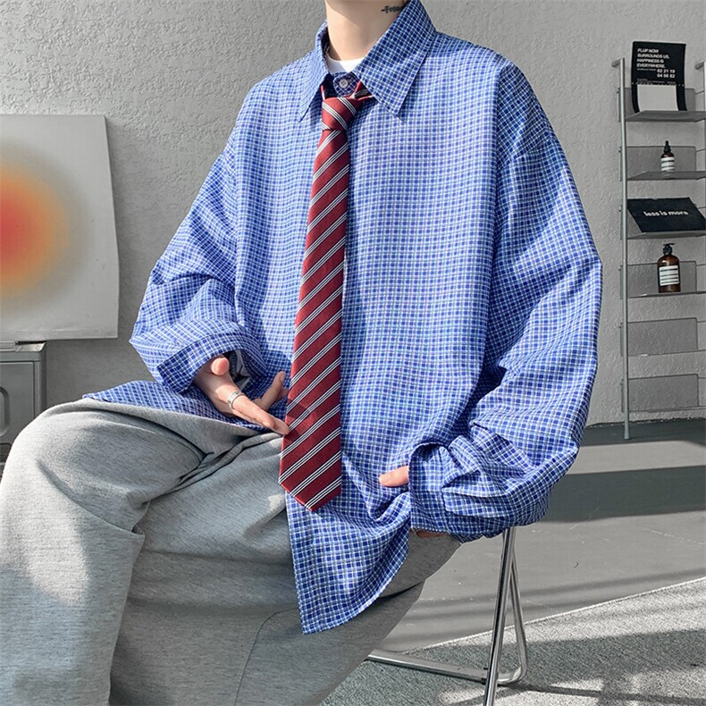8XL-M长袖衬衫男夏季格子条纹衬衣宽松慵懒风防晒外套CS29005P45图片
