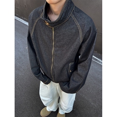 得物品质秋款男立领牛仔夹克衫明线宽松外套JAK097P85，男装夹克，星座1013-1