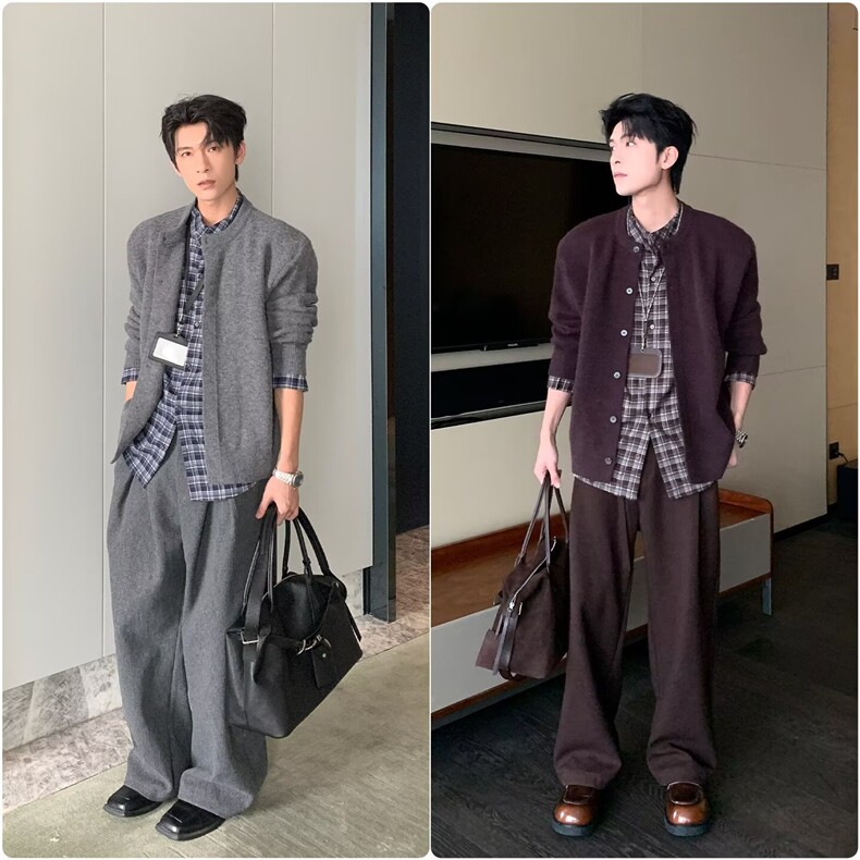 M93日系复古毛衣开衫男美式慵懒保暖休闲宽松针织外套女潮,男装针织衫/毛衣,星座308A-1（原309B-1）