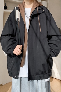 春季大口袋假两件连帽夹克大码新款夹克外套XZ102B-1-JK2566P75图片