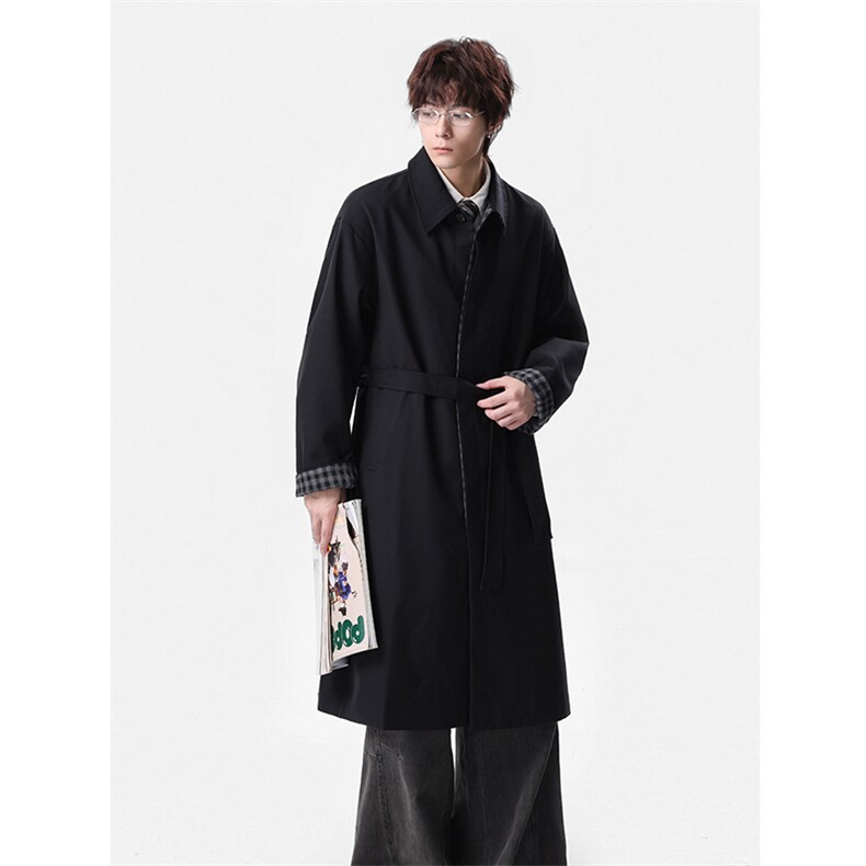 格子拼接风衣外套男春秋季高级感痞帅中长款男女大衣-F606特P100,男装风衣,电商B289
