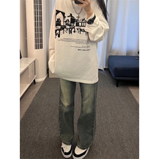 美式hiphop牛仔裤修身直筒微喇叭裤，男装牛仔裤，星座310A-4