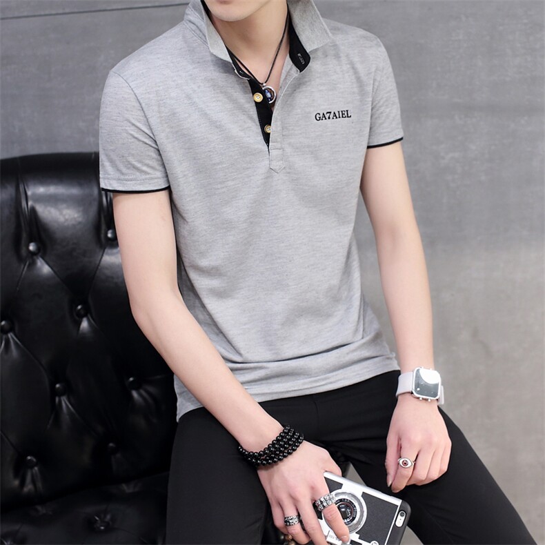 2023夏季新款t恤男短袖韩版丅恤潮流POLO衫修身衬衫领上衣C77-P20，男装Polo衫，星座1402-1