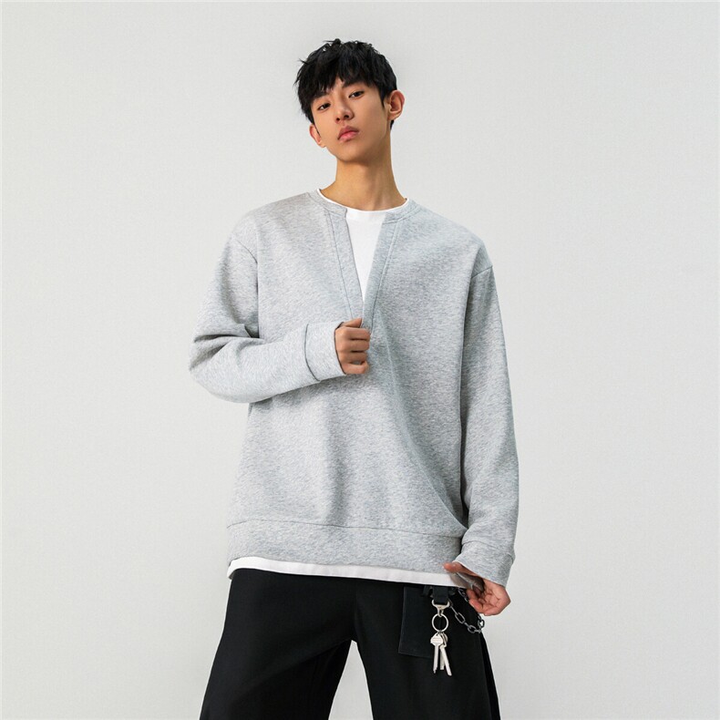 现货新春款假两件卫衣大V领长TXZ514-824-P48灰控78，男装卫衣，星座514