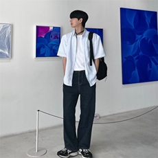816B-CS003-P45ins中性风休闲韩版短袖衬衫外套韩男，男装衬衫，星座816B