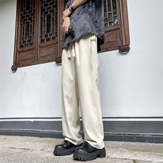 新中式亚麻冰丝裤男款夏季风潮牌设计感大码宽松阔腿直筒长裤子，男装休闲裤，星座505-2（原电商A260-1)